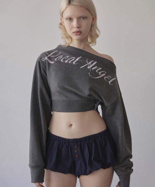 Off-Shoulder Cropped Sweatshirt Charcoal
