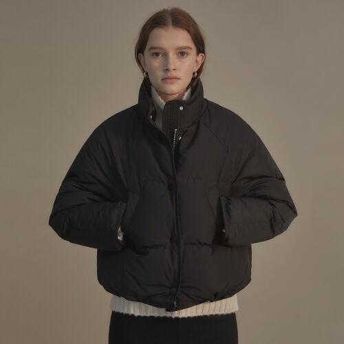 Cropped string puffer jacket (Black)