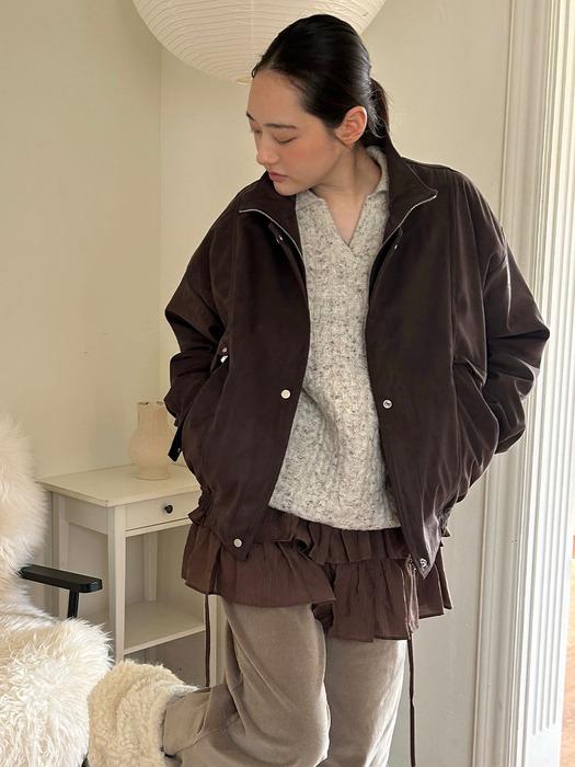 SUEDE SNAP PUFFER [ DARK BROWN ]