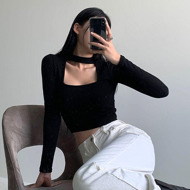 [연말룩!/쫀-득스판] 베를린 스퀘어넥 초커 크롭T 3COL_논타이틀