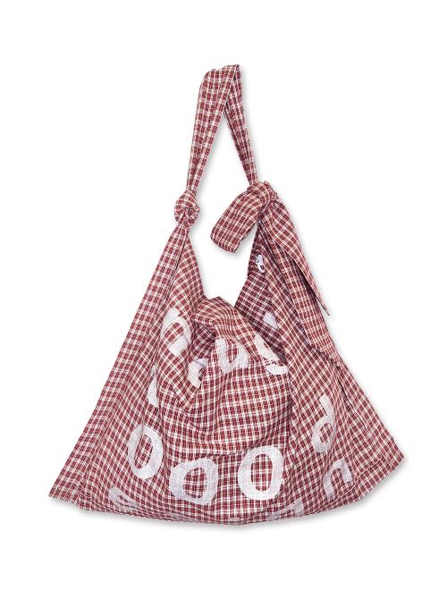 000디자인 코튼 체크 타이 백 / 버건디