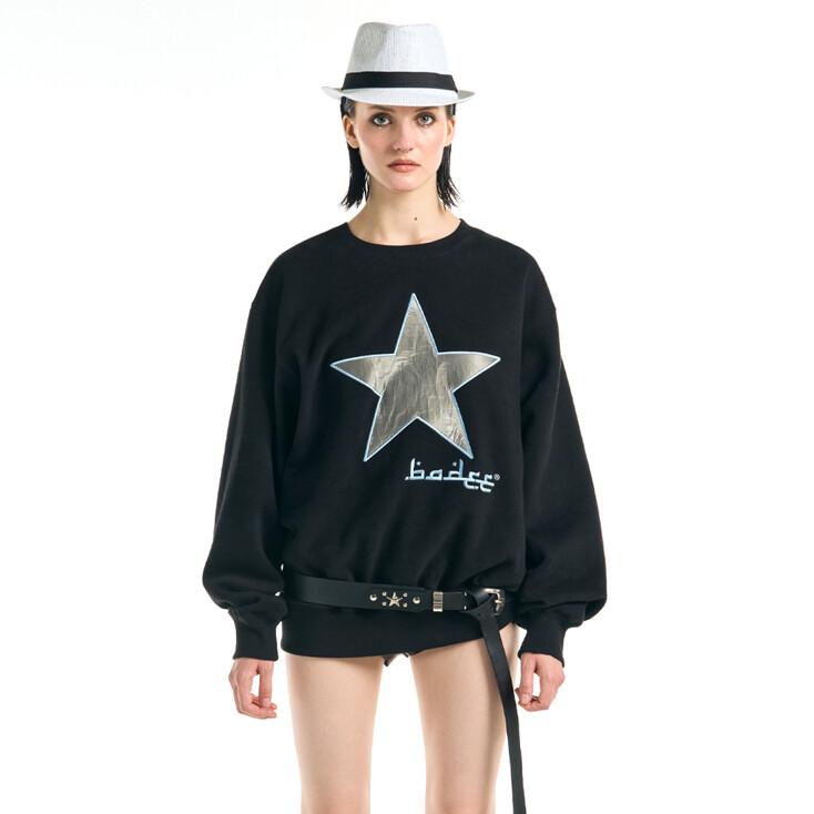 Star Applique Fleece Sweatshirt Black