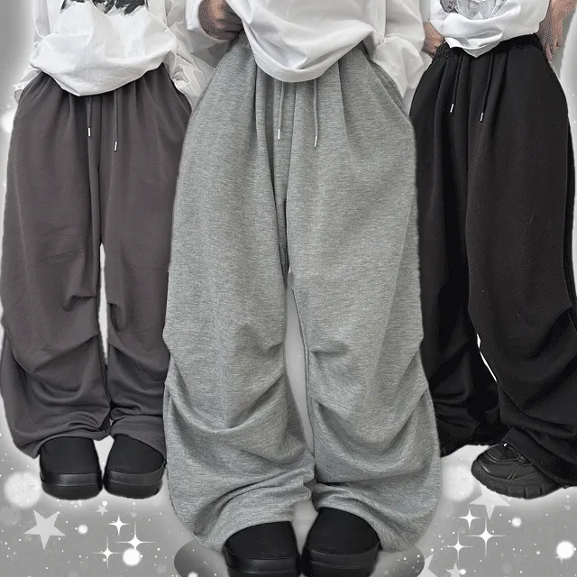 [핏예쁨/밑단스트링] 핀턱 밴딩 파라슈트팬츠