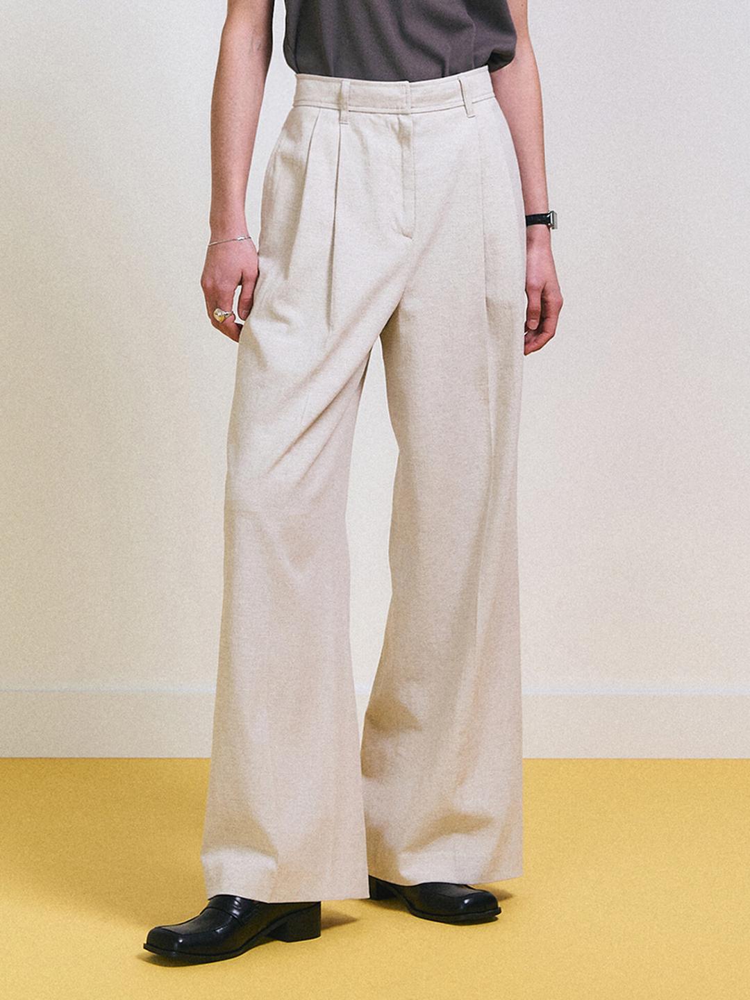 Wide Linen Pants / Beige
