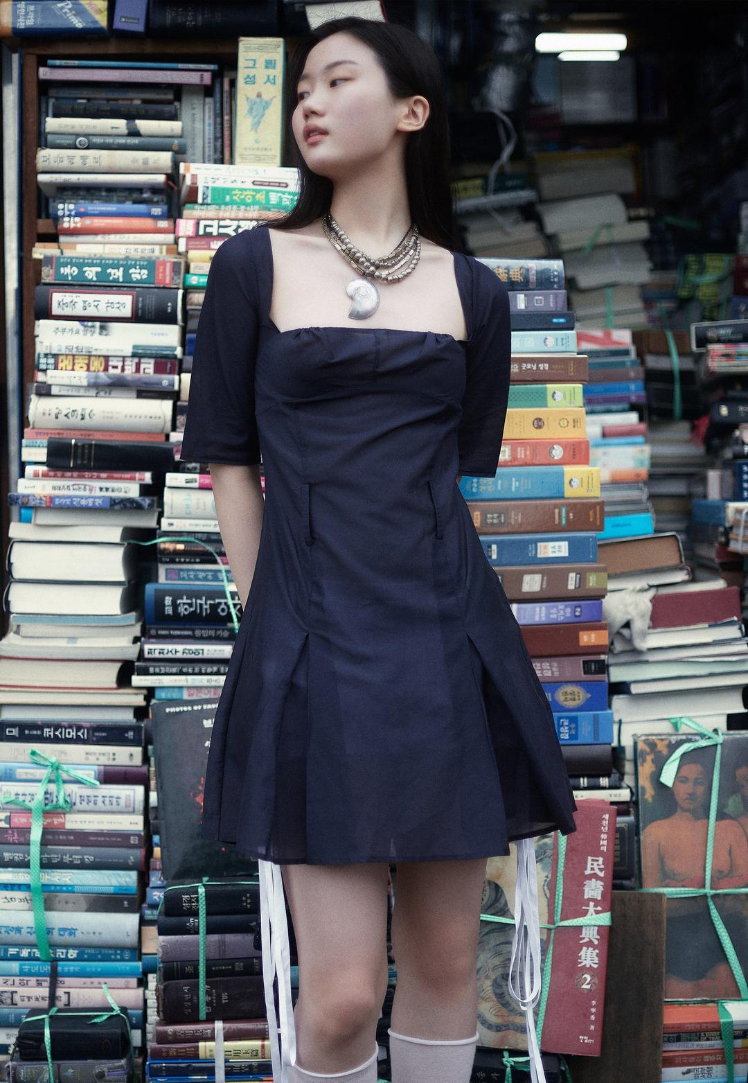 Panel Kick Pleat Dress Midnight - XS - Pre Order