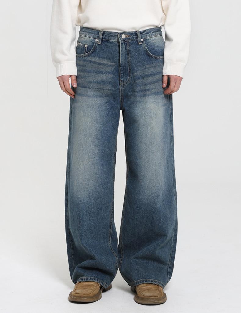 캣브러쉬 워싱 와이드 데님 팬츠