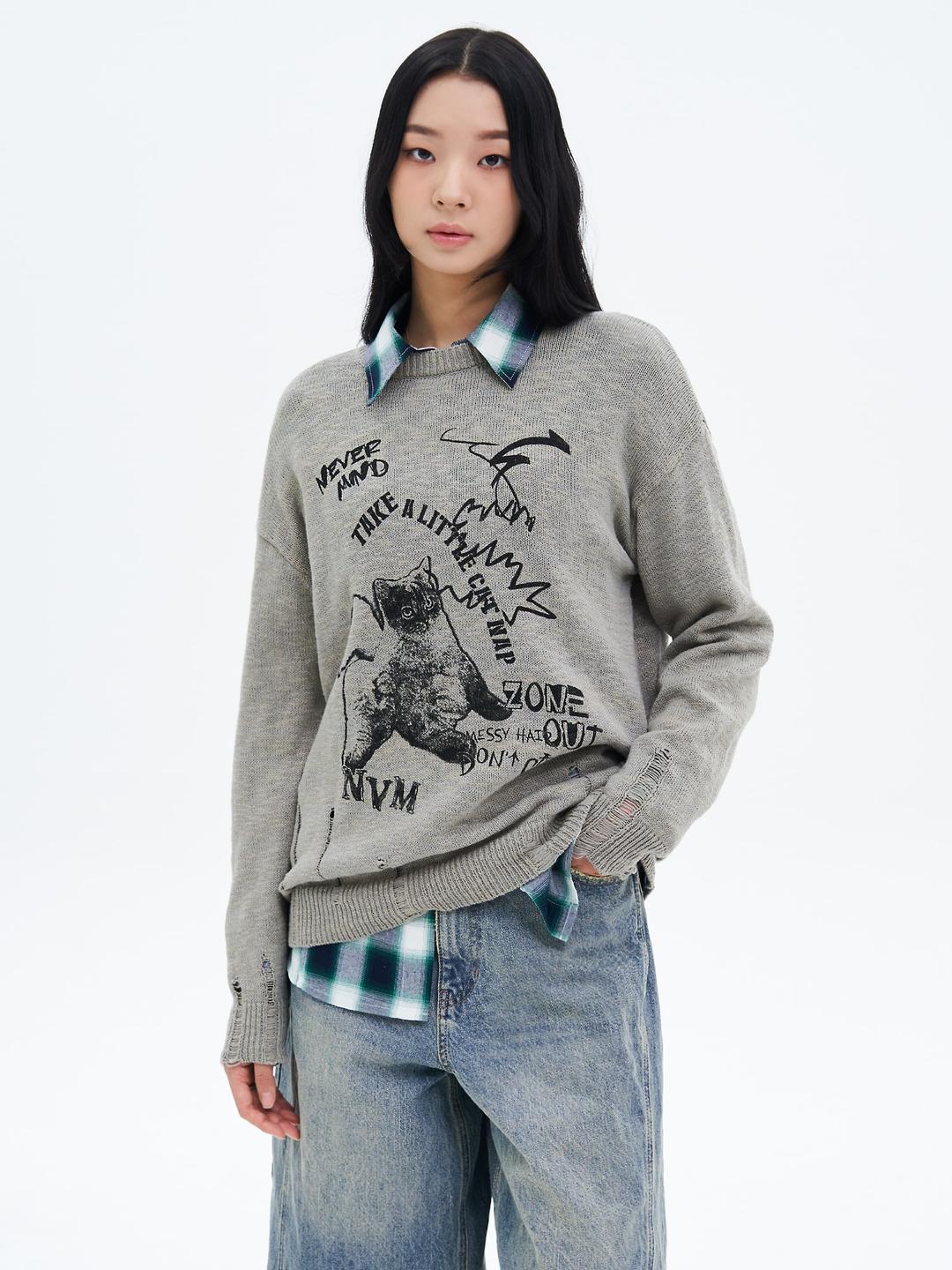 프린트 풀오버 - 카키