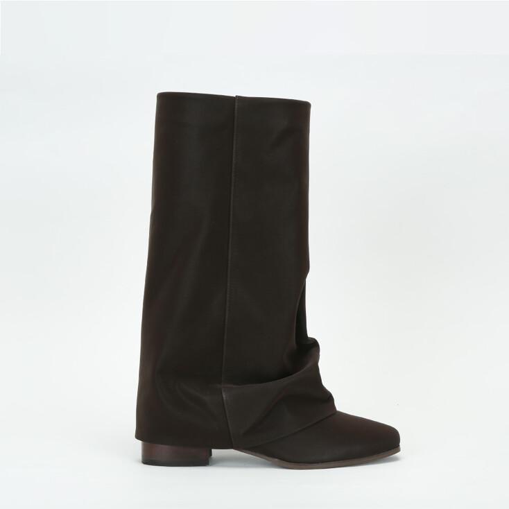 Wrinkle Leather Boots (Dark Brown)