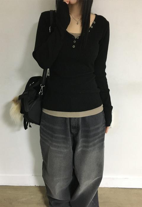 이즈이즈 [ee] Is button knit _ black