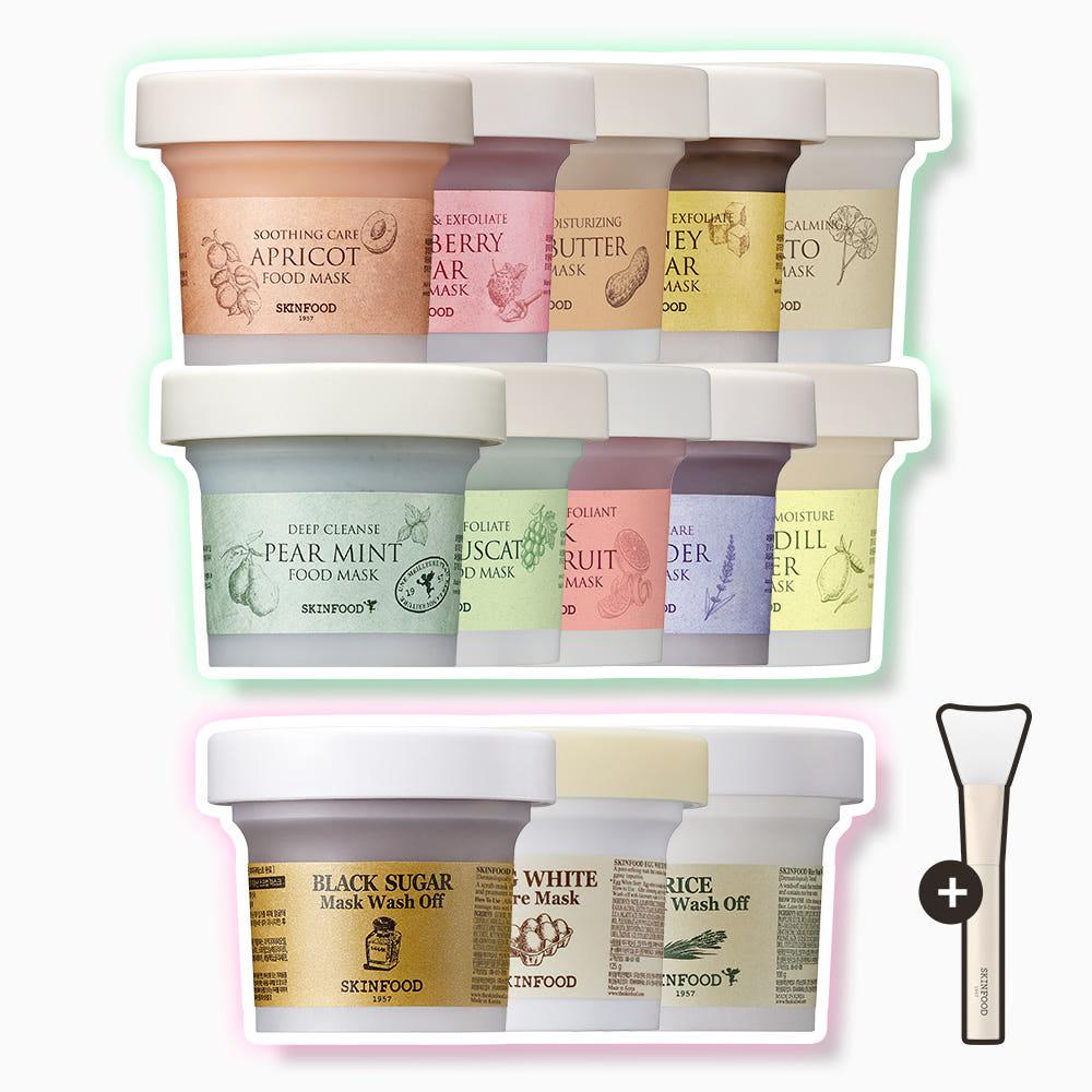 [스킨푸드][1+1/실리콘브러쉬증정] 푸드마스크 OR 워시오프마스크 2종 (땅콩/딸기/레몬/샤인머스캣/라벤더/살구/허니슈가/감자/페어민트/핑크/블랙슈가/라이스/에그) 120g