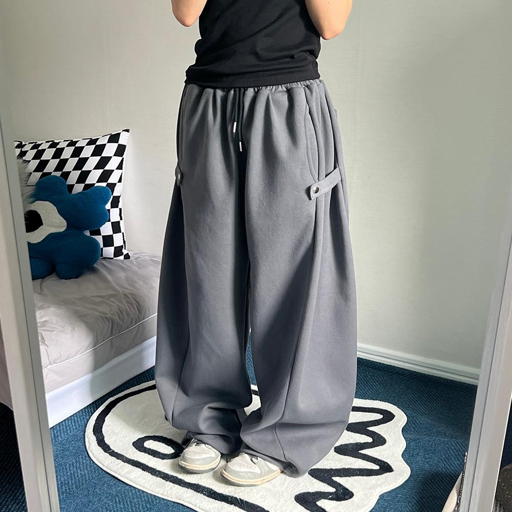 [남녀공용/4color] 리카 사이드 스냅 버튼 벌룬 와이드 밴딩 트레이닝 면 바지