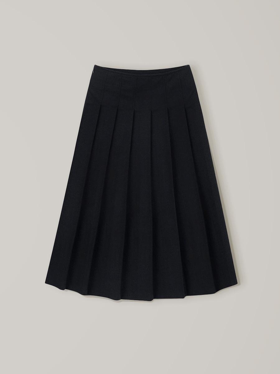 Senne Wool Pleats Skirt - Black