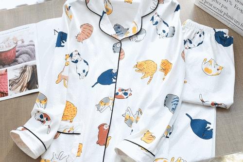 삼색 야옹이 순면 잠옷 세트