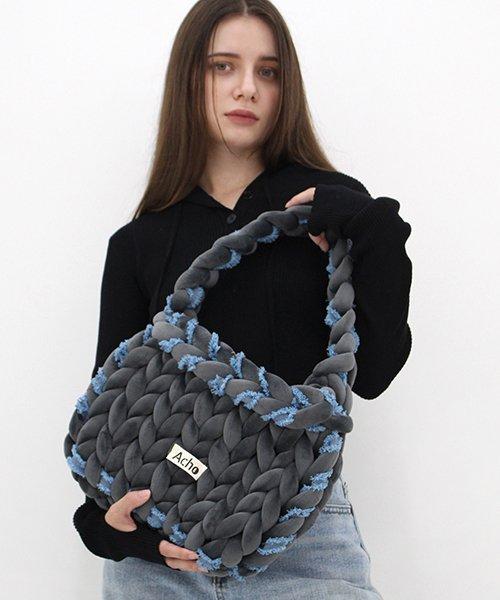 벨벳 데님 브레드 숄더백_딥그레이