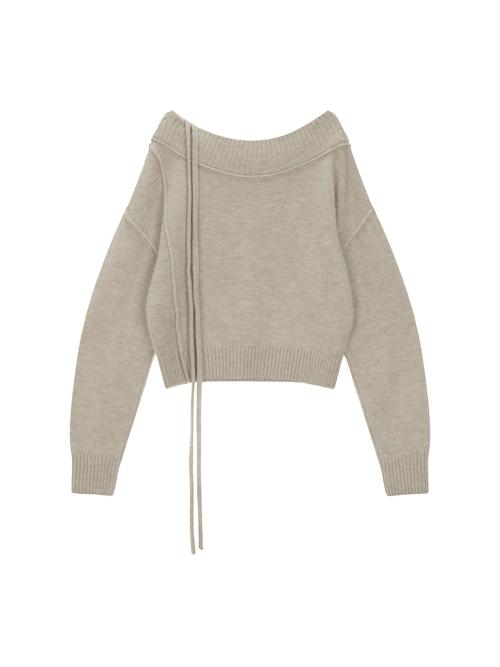 OFF SHOULDER STRING KNIT PULLOVER IN BEIGE