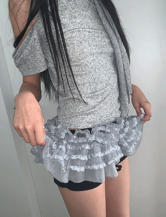 앙드 스트랩 레이어드 스커트 프릴벨트 (4color)