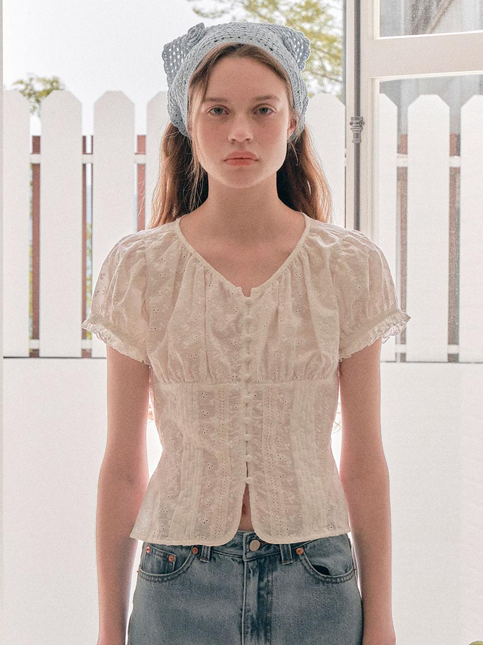 LACE BUTTON BLOUSE WHITE