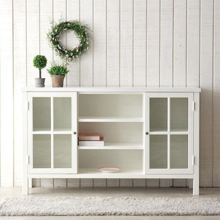 스테이홈)유리도어 슬림 수납장(1300/화이트)