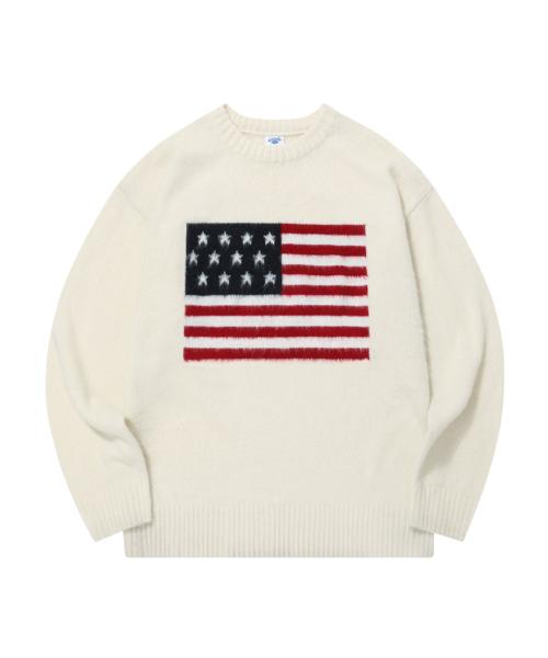 스탠즈(STENDS)  [M~4XL]성조기 브러쉬 오버핏 니트_아이보리 - 사이즈 & 후기 | 무신사
