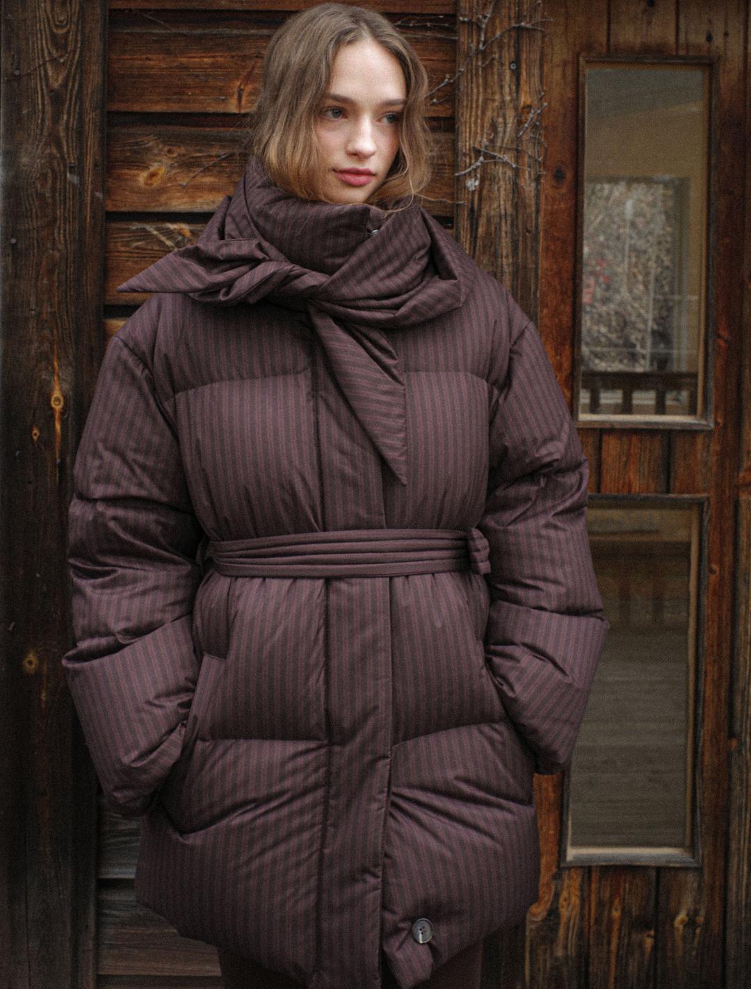 SOFT STRIPE MID GOOSE DOWN BROWN