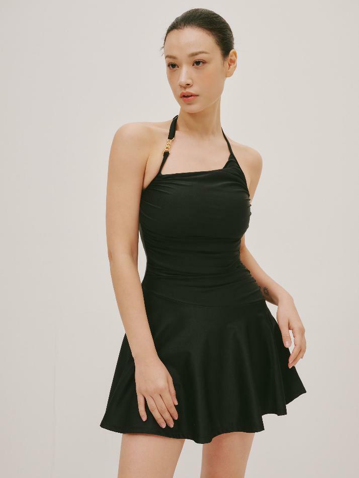 스퀘어 브라이트 원피스 수영복 제트 블랙