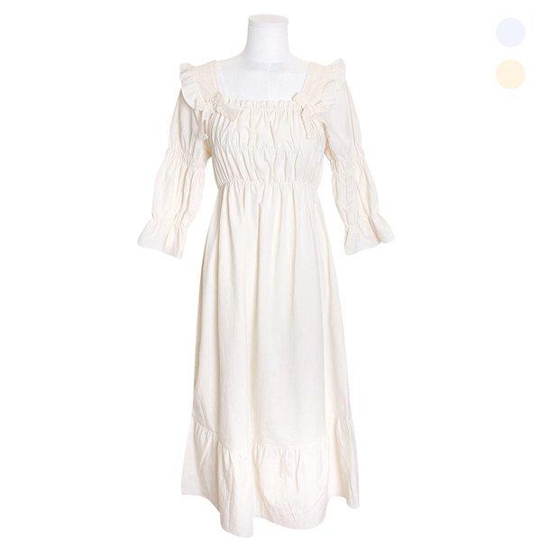 바풀 LL W3004-31 여성잠옷 오가닉 순면 홈드레스 셔링 원피스 홈웨어