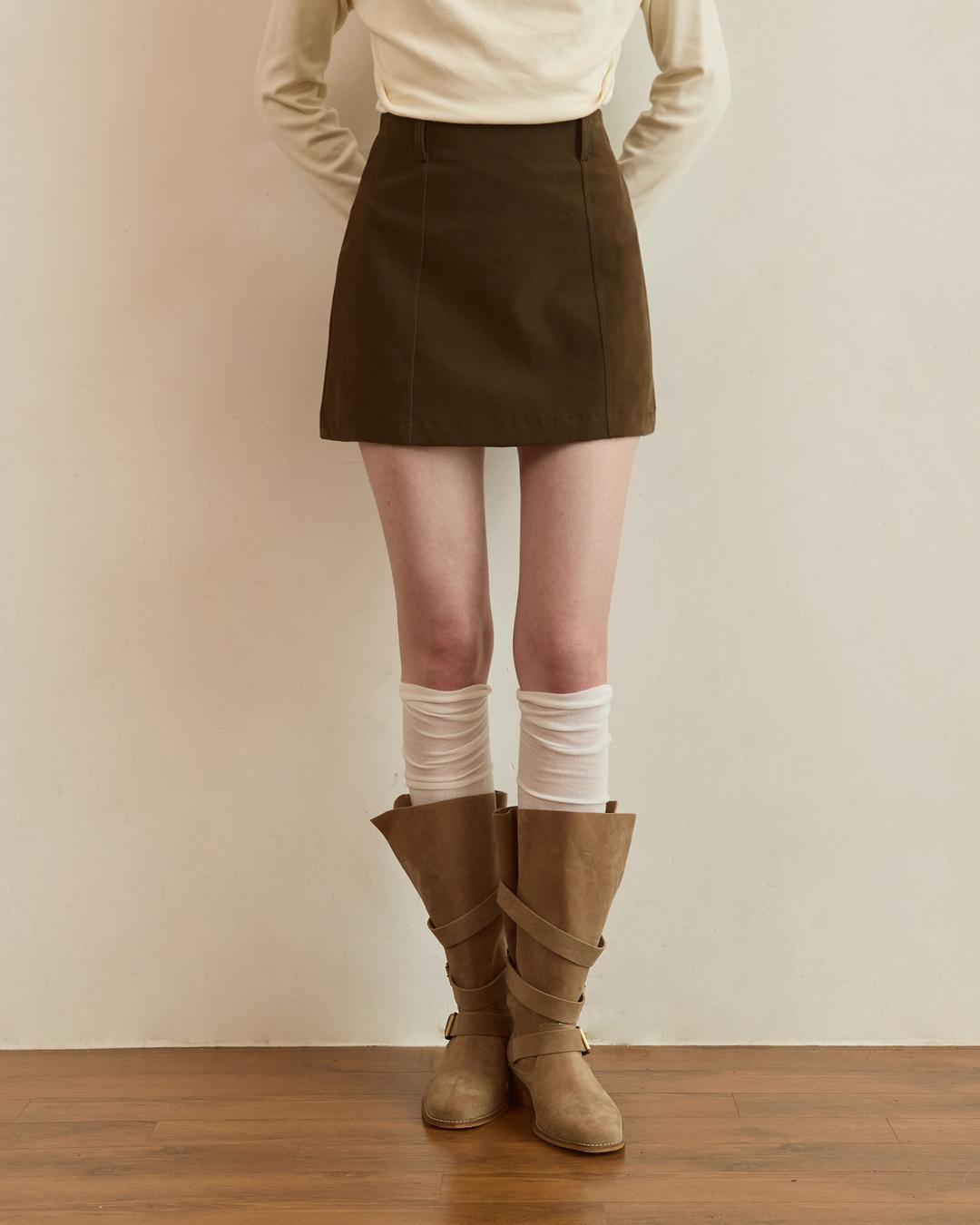 Suede A line mini skirt - brown