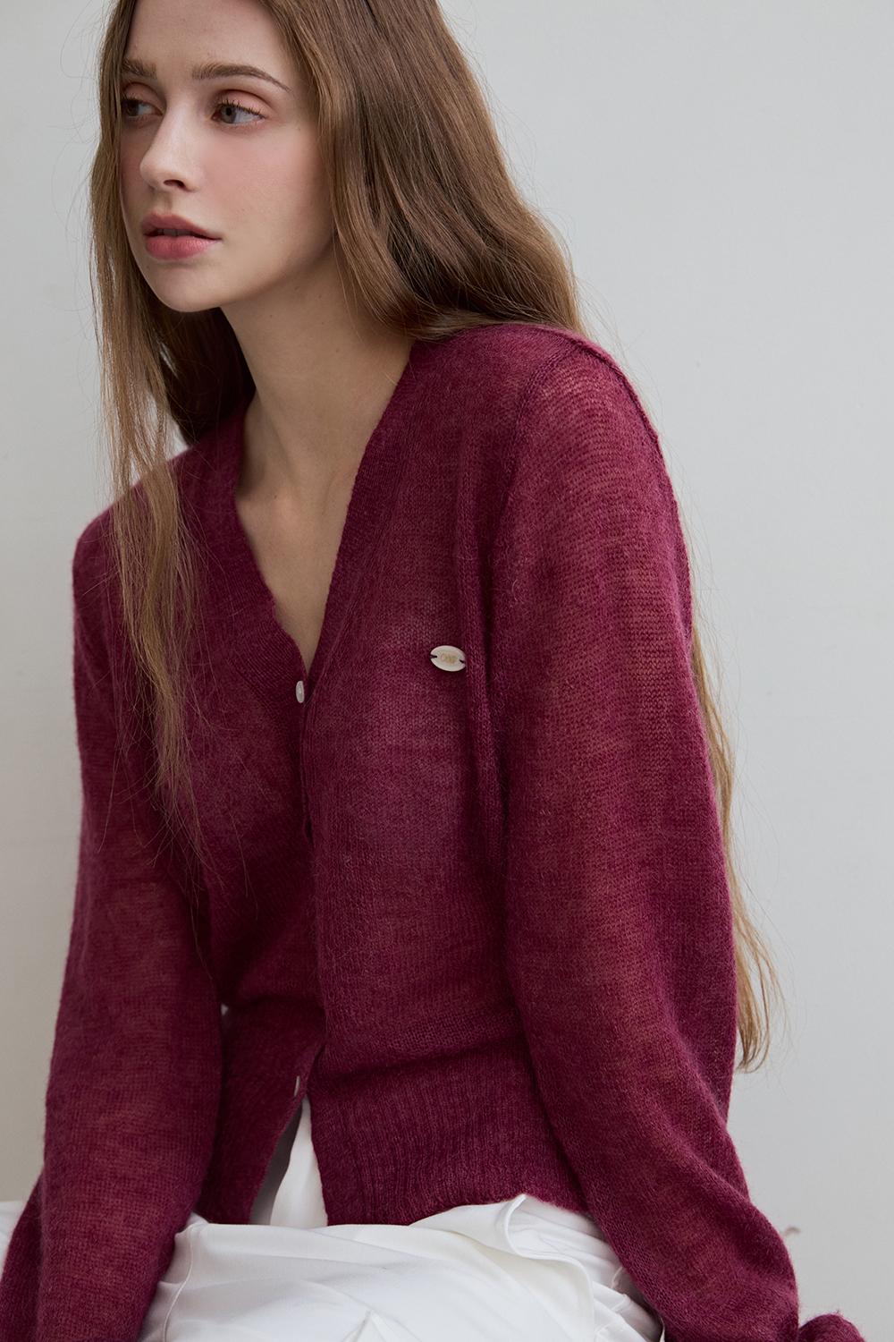 키드모헤어 코인 가디건-와인