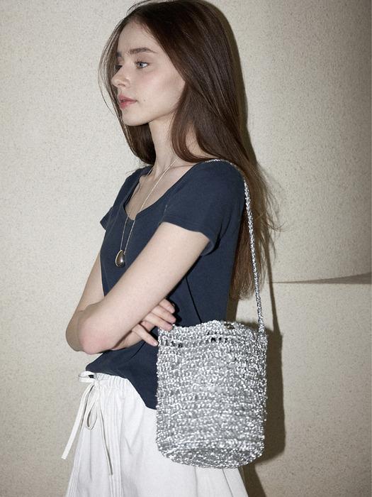 No.214 / Lily Metallic Crochet Bucket Bag _ Silver