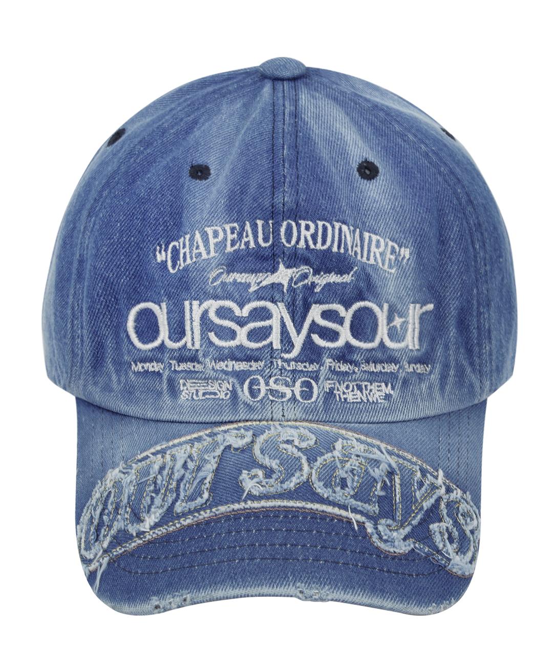 레터링 로고 볼캡 데님 워시드 블루