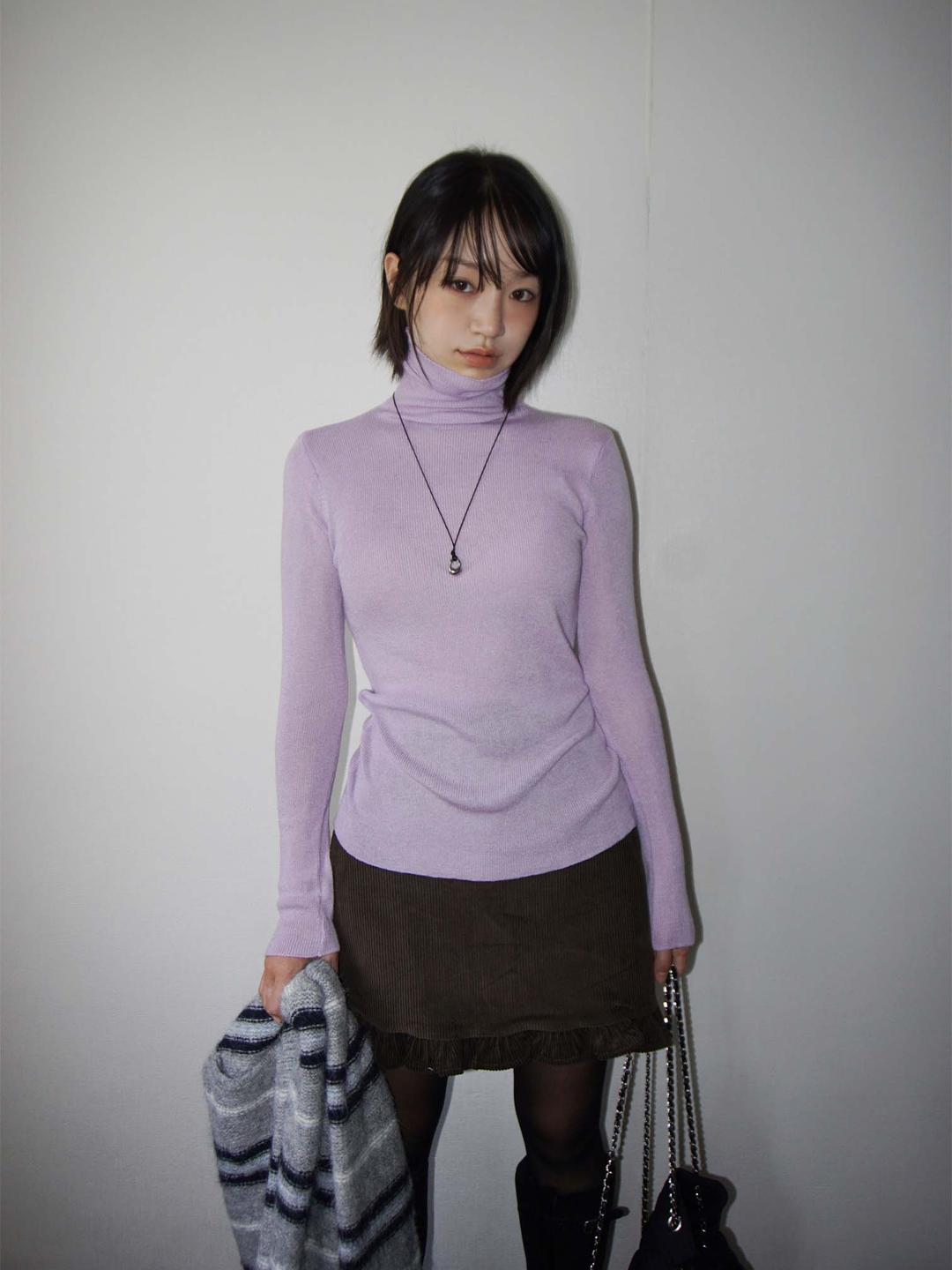 라벤더 울 폴라 니트