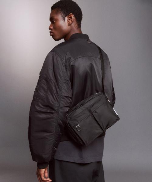 Nylon Two Pocket Messenger Bag (BLACK)