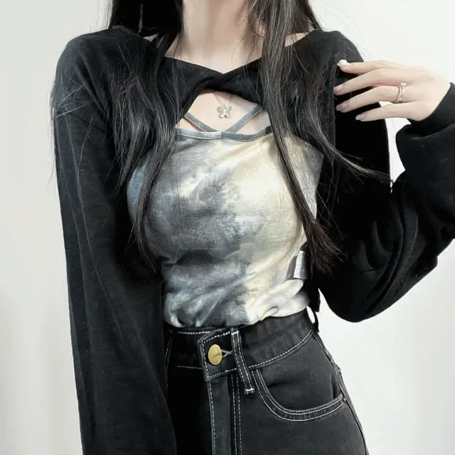 *당일출고*단품/세트 가능* [주문폭주/2color] 꼬임 볼레로 크롭 니트 시스루 타이다이 물나염 나시 슬리브리스