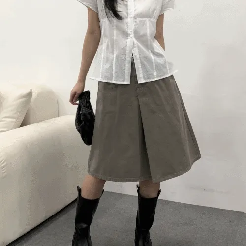 폴딩 코튼 미디 스커트 (4col)