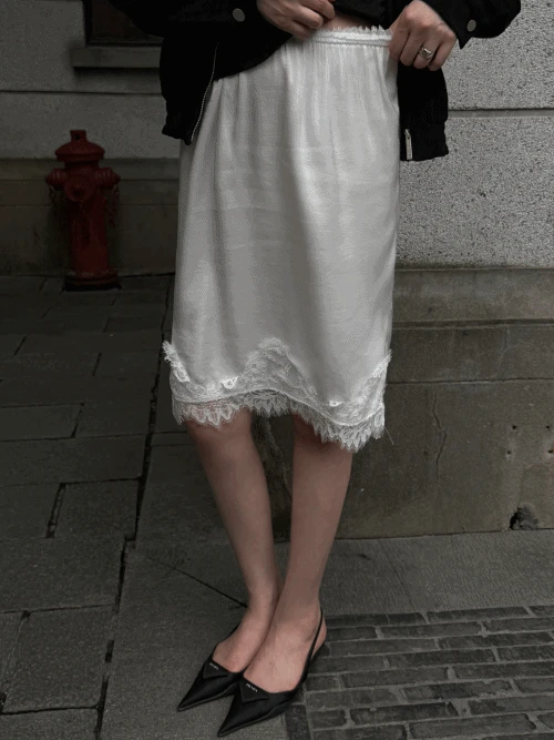 실크 미디 스커트