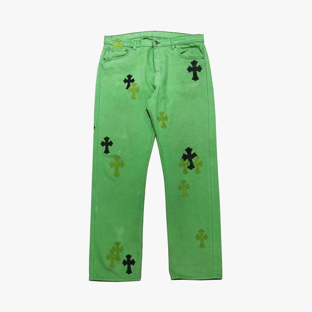 Chrome Hearts Levi's 501 Sex Record Limited Edition Cross Patch Green Denim Jeans - 36