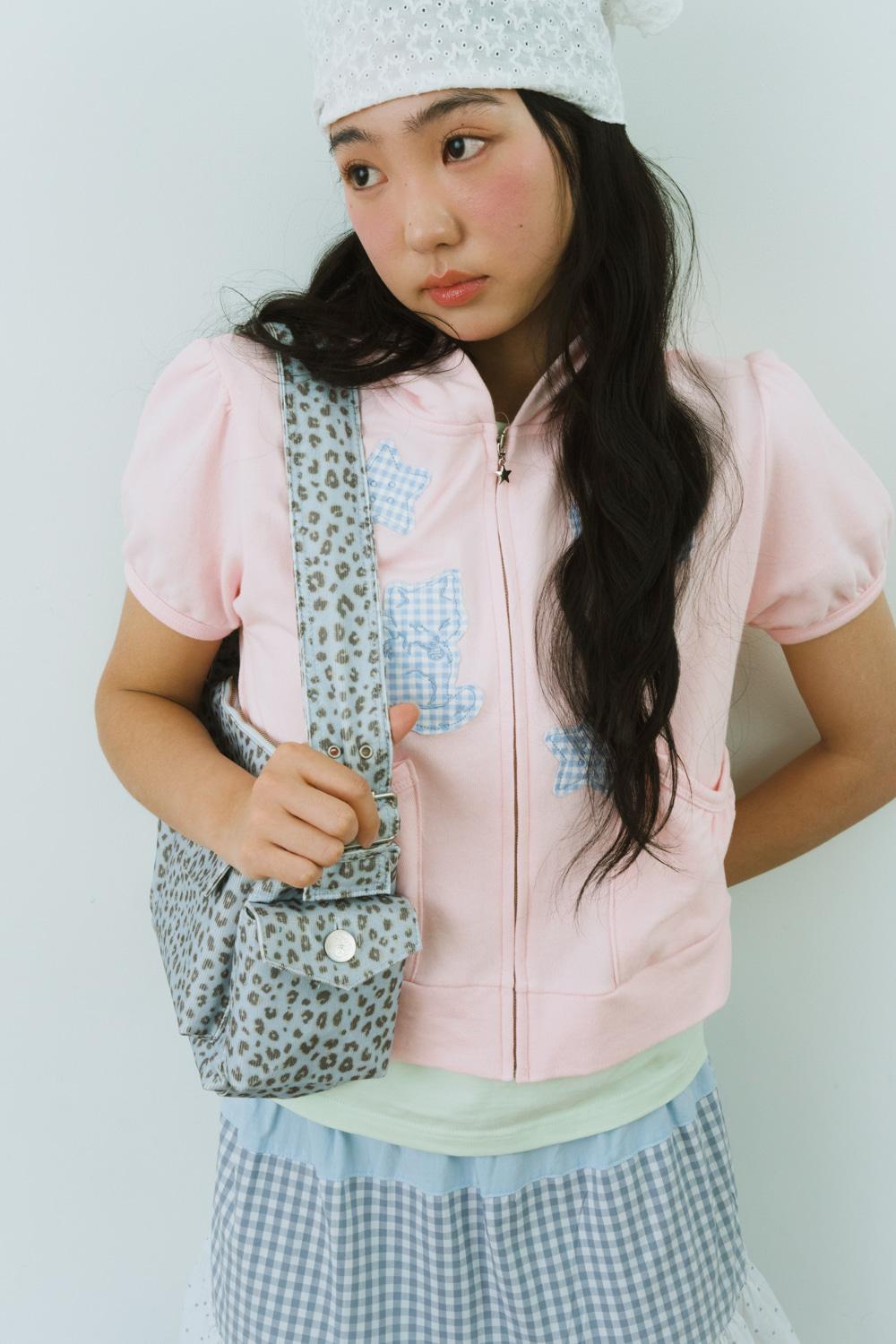 PURRING CHECK PATCH HOODIE (PINK)