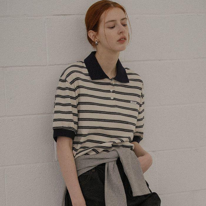 [9차:06/13 예약배송] Multi stripe collar T-shirt_Ivory