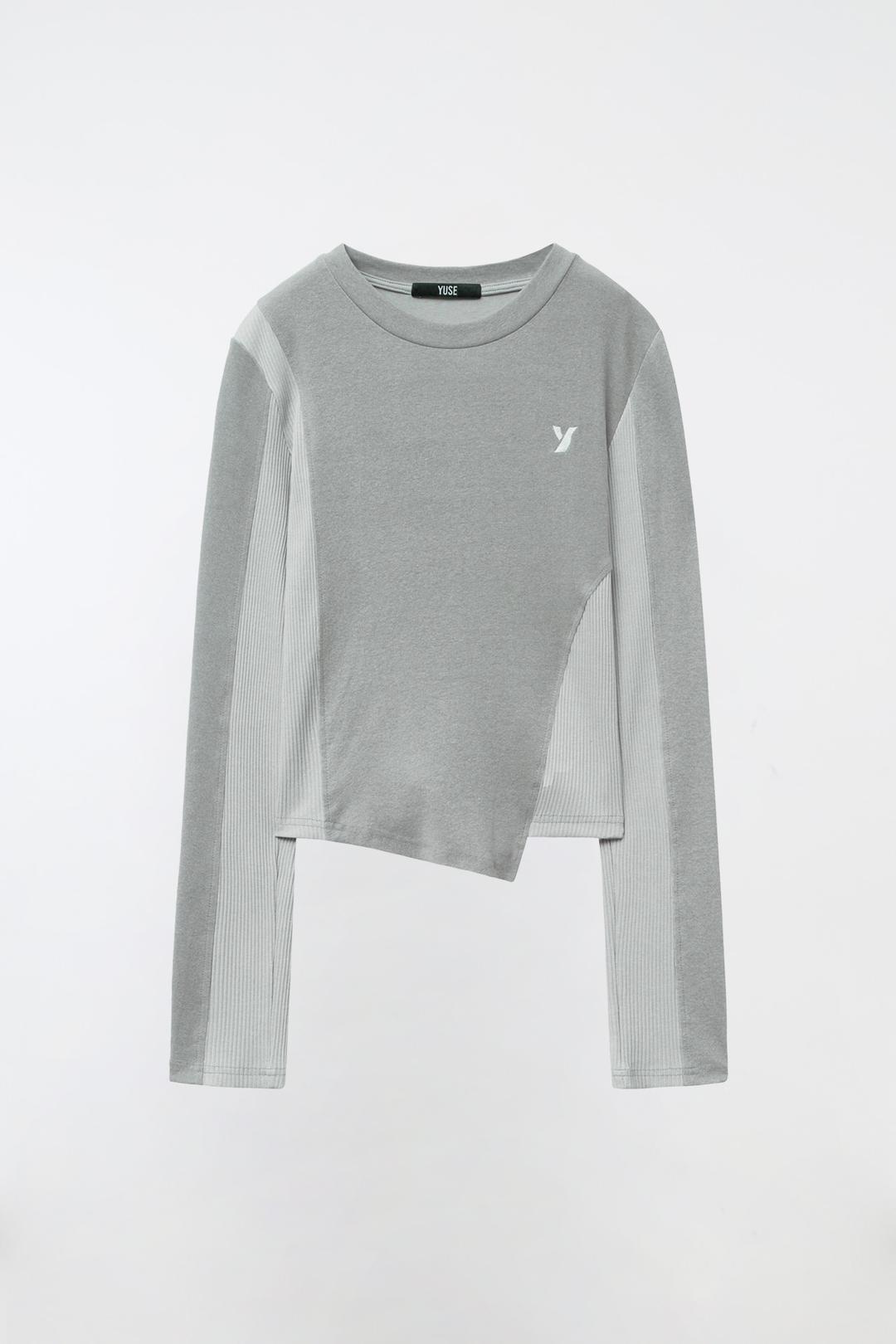 PIGMENT WASHING COLOR BLOCK TOP - GRAY BLUE