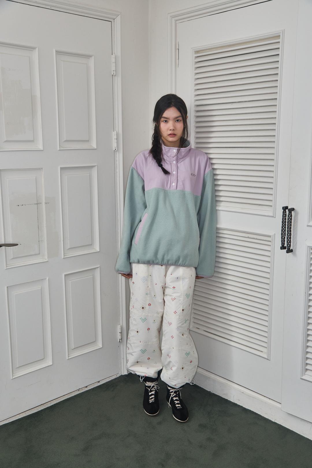 Soft two-tone fleece pullover - Purple mint