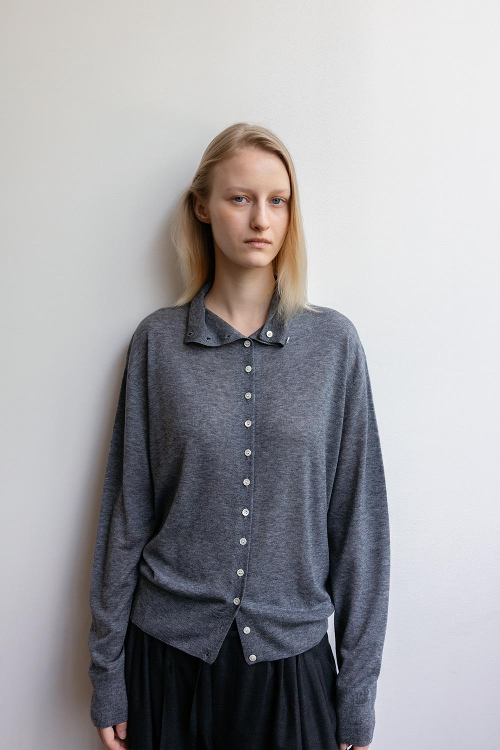 High Neck Sheer Cardigan_Light Gray