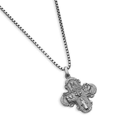 엔틱 실버  가톨릭 종합패 목걸이 / 박스체인 소