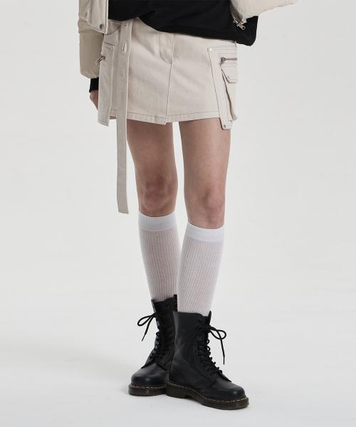 스터드 벨트 포켓 스커트 - 아이보리