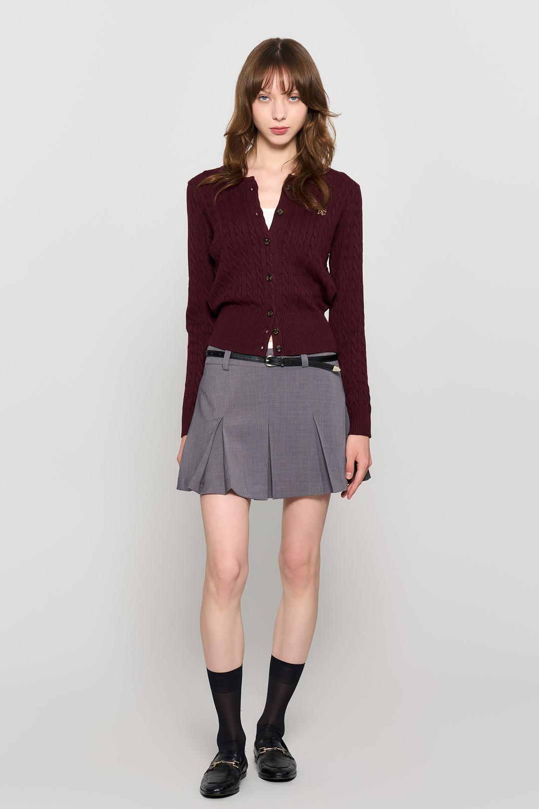 제너럴아이디어 WOMAN 시그니처 슈퍼파인 울 케이블 가디건 [DARK BURGUNDY]