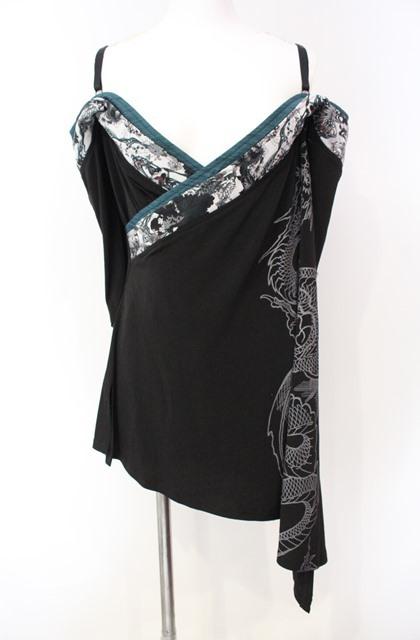 Qutie Frash / オフショルカットソー  グリーン×ブラック O-25-08-16-105-QU-TO-IG-OS