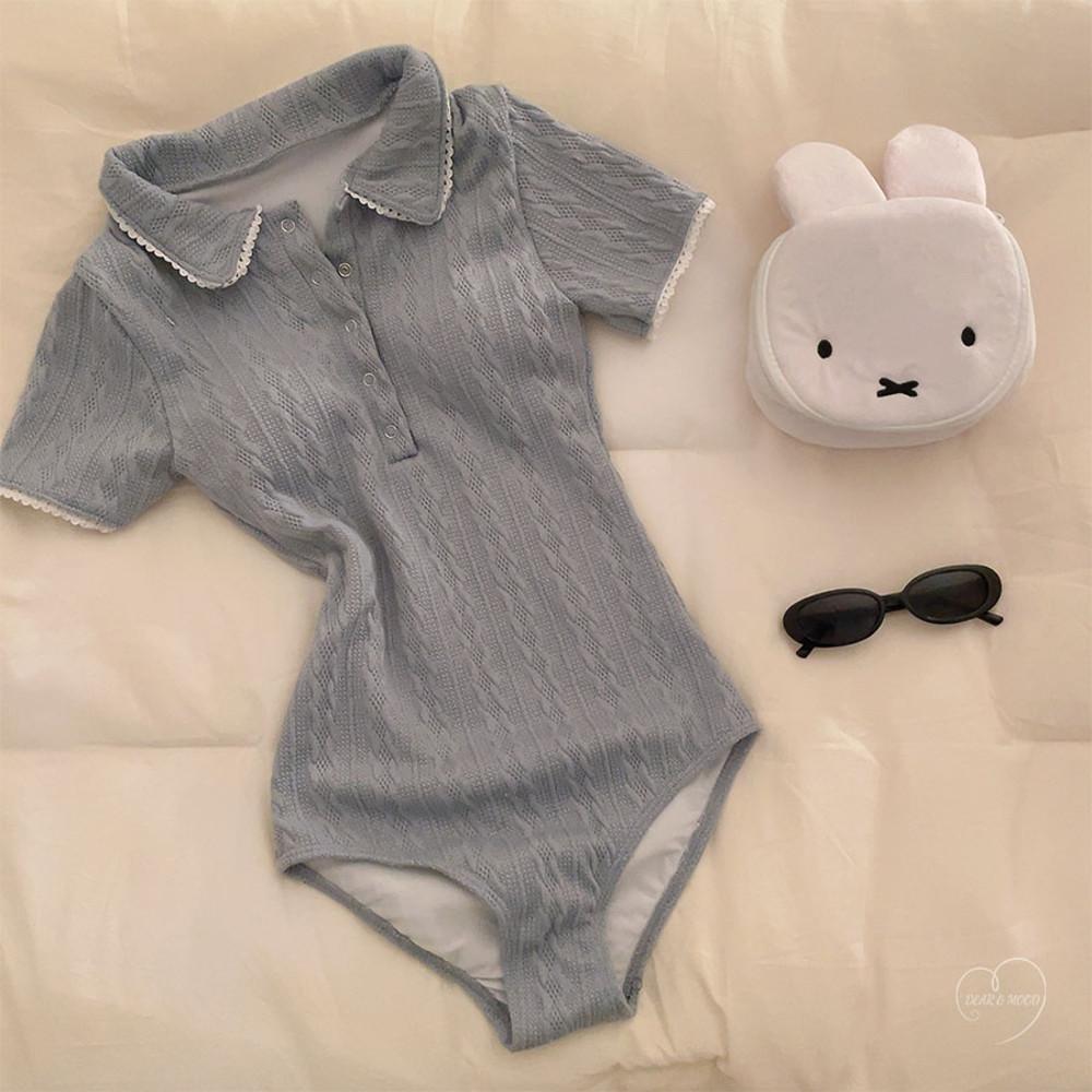 [M~XL]브롯 꽈배기 카라 니트 반팔모노키니[수영복/바캉스/빅사이즈/호캉스/워터밤/흠뻑쇼/페스티벌/비치웨어/반팔수영복]