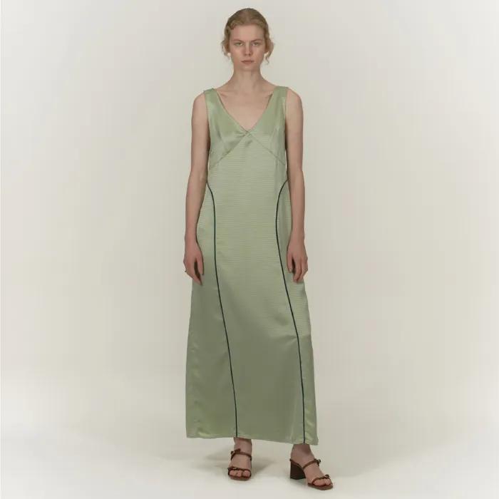 SATIN PIPING MAXI DRESS [MINT]