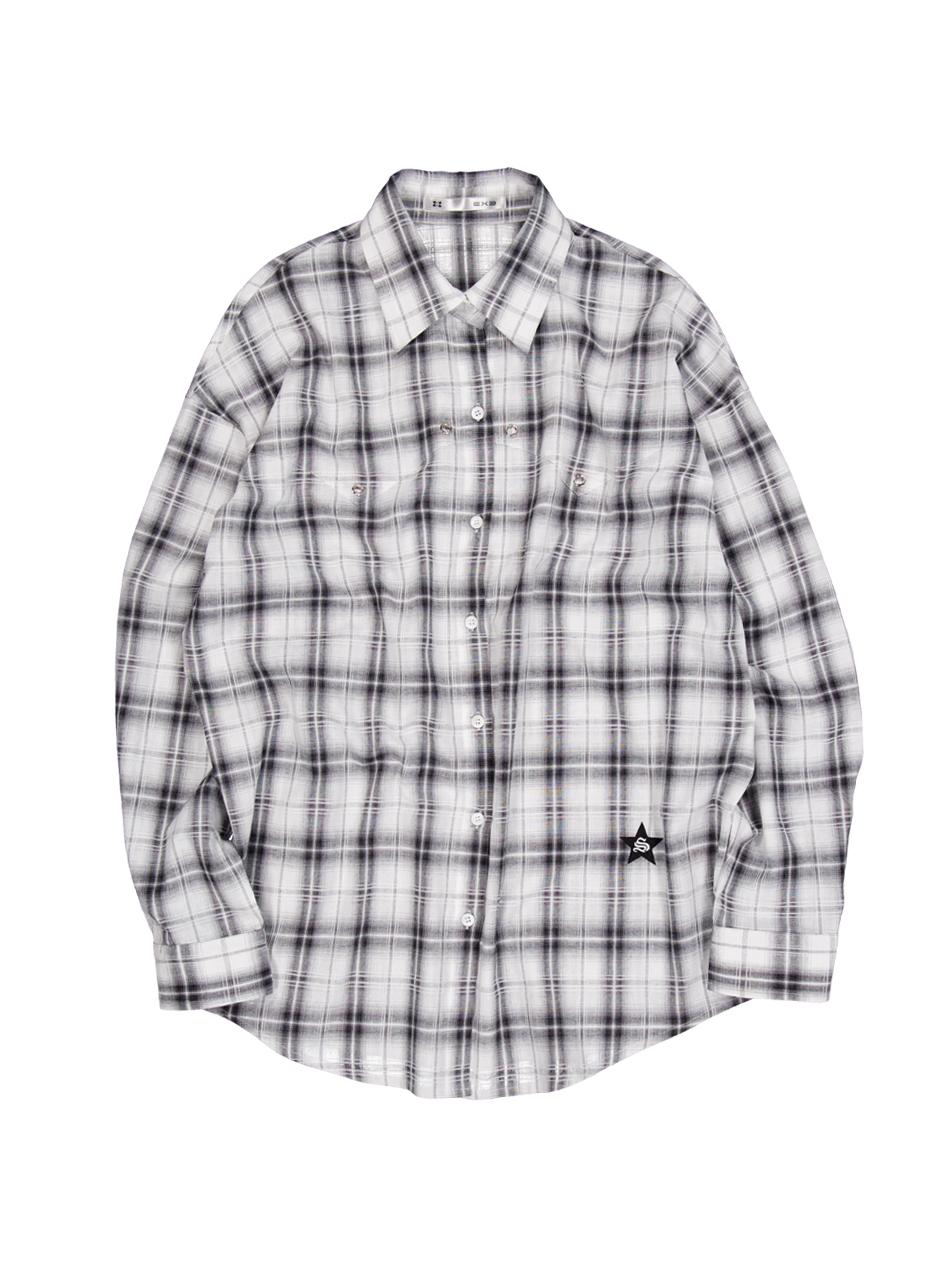 EYELET CHECK SHIRT / WHITE