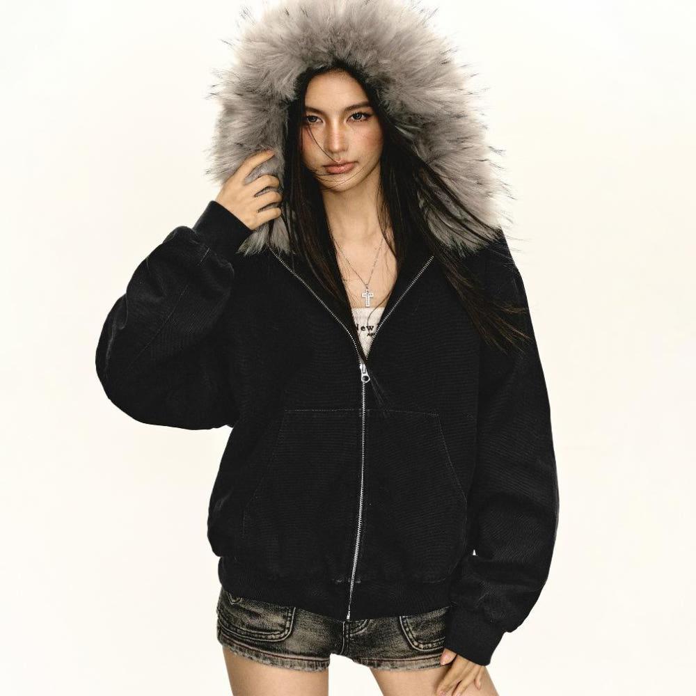 Ariseism 후드 웜 퍼 스웨터 재킷