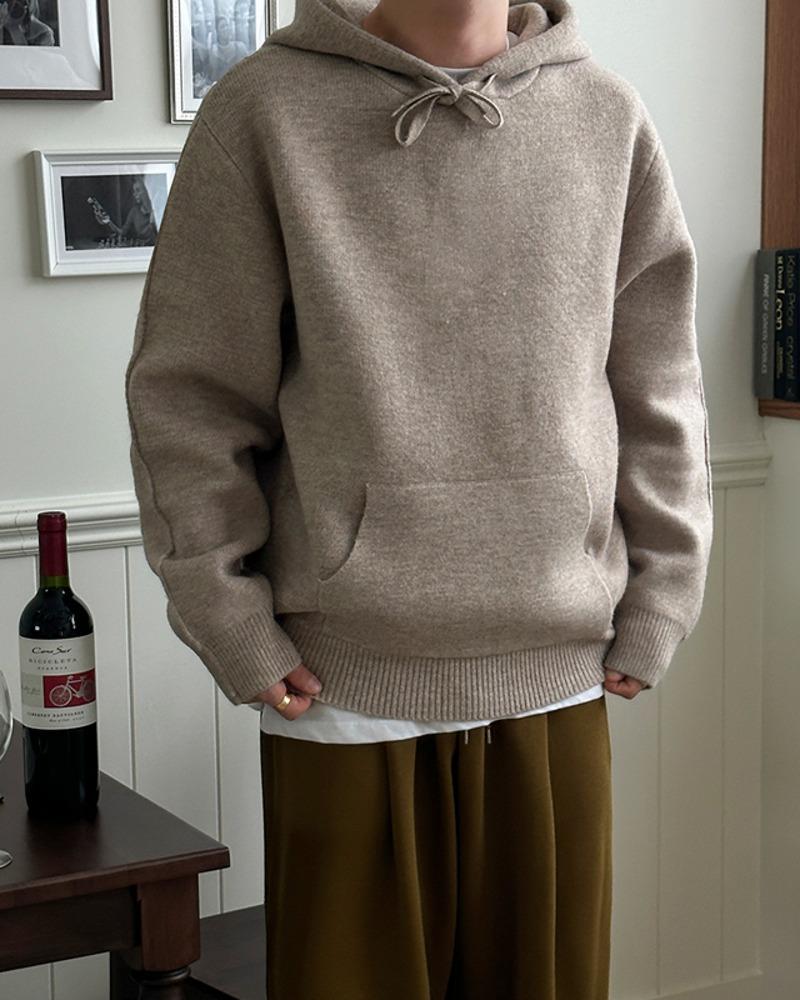 캐시미어 패치 후드니트